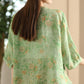 Women Summer Artsy Floral Strap Button Ramie Shirt