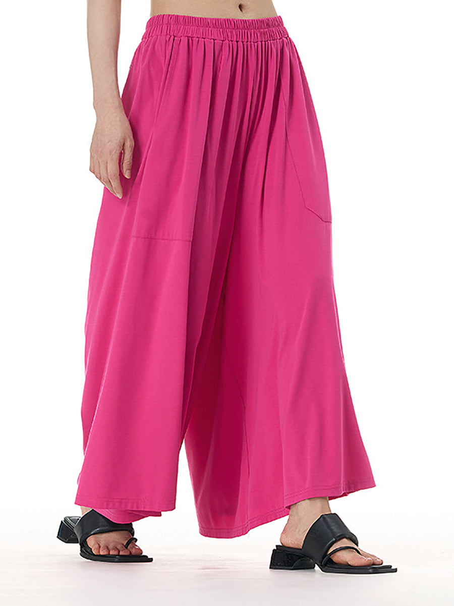 Women Summer Casual Solid Wide-leg Loose Pants