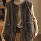 Women Casual Winter Solid Corduroy Plush Cotton Vest Coat