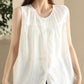 Women Casual Solid Spliced O-Neck Button-up Linen Vest