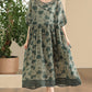 Women Summer Vintage Flower Spliced Strap Ramie Dress