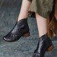 Women Vintage Autumn Shirred Low Heel Ankle Boots