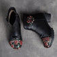 Women Ethnic Autumn Flower Spliced Leather Mid-Heel Boots