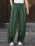 Women Ethnic Solid Raw-edge Wide-leg Ramie Pants