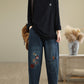 Women Autumn Artsy Embroidery Denim Harem Pants