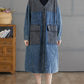 Women Autumn Worn Colorblock Denim Long Coat