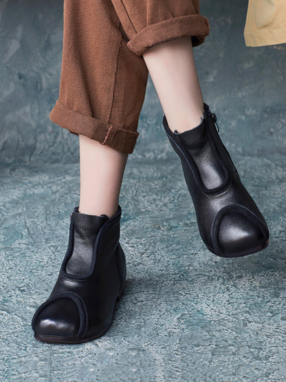 Women Genuine Leather Spliced Solid Low Heel Ankle Boots