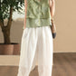 Women Summer Ethnic Embroidery Button-up Spliced Ramie Vest