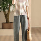 Women Casual Summer Srtipe O-Neck Linen Shirt