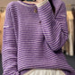 Women Autumn Casual Stripe O-Neck Wool Knit Sweater