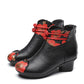 Women Retro Genuine Leather Flower Spliced Chunky Heel Boots