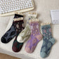 5 Pairs Women Autumn Artsy Flower JAcquard Cotton Socks