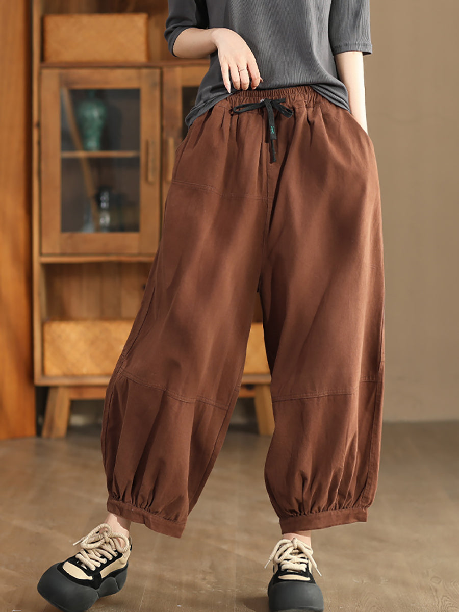 Women Autumn Casual Solid Spliced Cotton Harem Pants