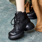 Women Winter Leather Spliced Zipper Strap Platform Heel Boots