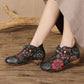 Women Ethnic Flower Embossing Leather Bead Low Heel Shoes