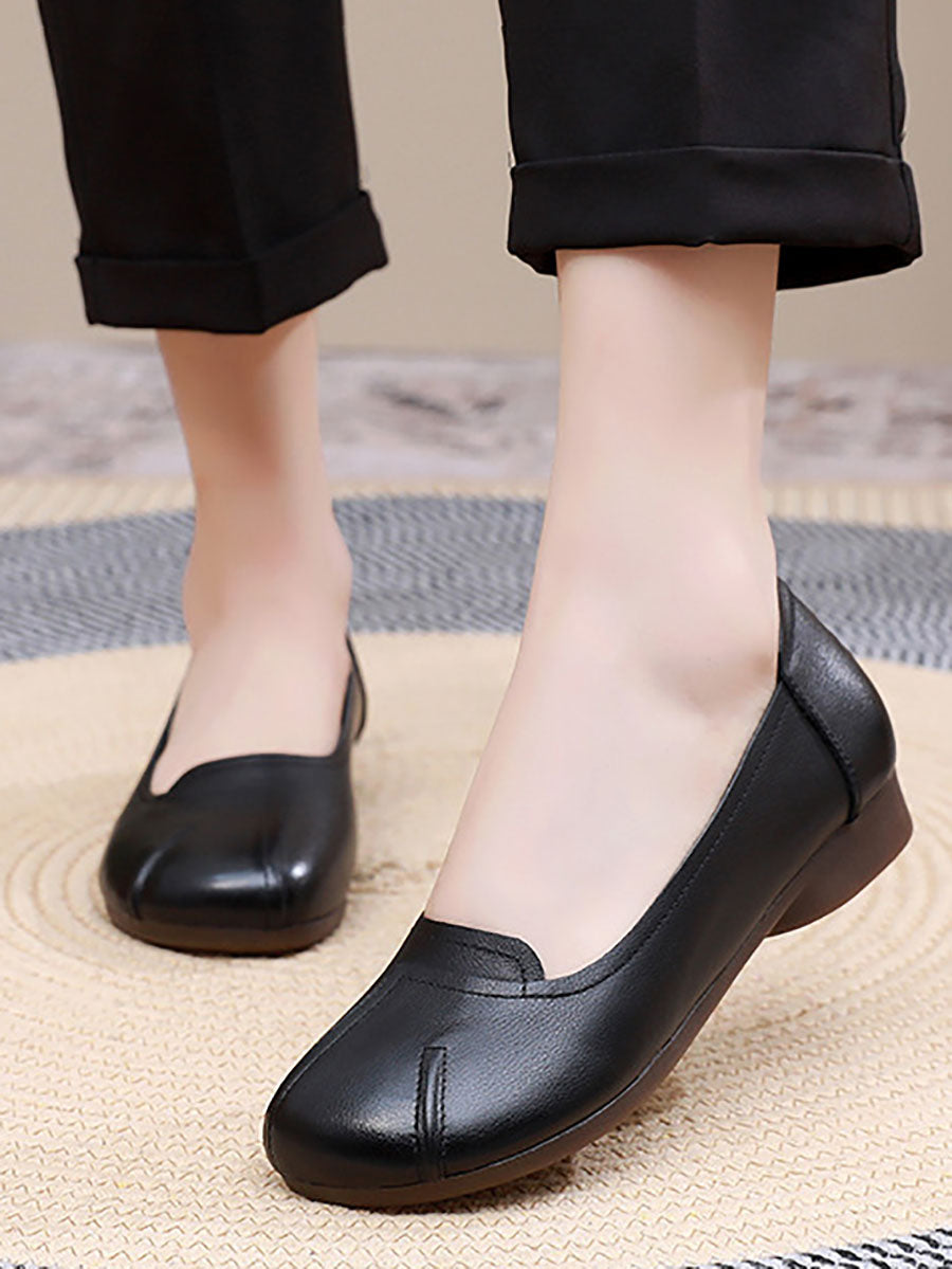 Women Summer Commute Solid Leather Spliced Low Heel Shoes