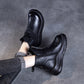 Women Vintage Genuine Leather Spliced Platform Ankle Boots