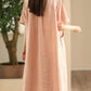 Women Summer Casual Solid Loose Polo Collar Linen Dress