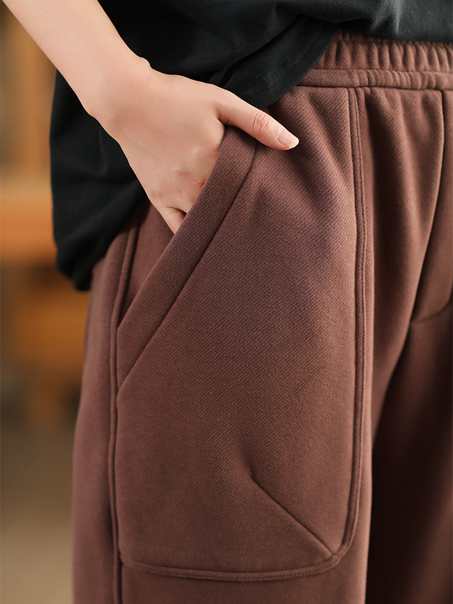 Women Autumn Vintage Cotton Fleece-lined Harem Pants