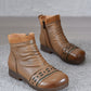 Women Vintage Leather Spliced Low Heel Ankle Boots