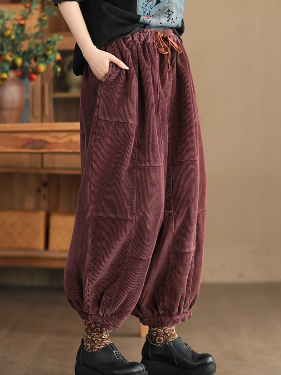 Women Autumn Retro Corduroy Spliced Harem Pants