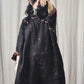 Women Autumn Worn Button Flower Loose Linen Dress