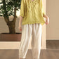 Women Summer Artsy Embroidery V-Neck Ramie Shirt