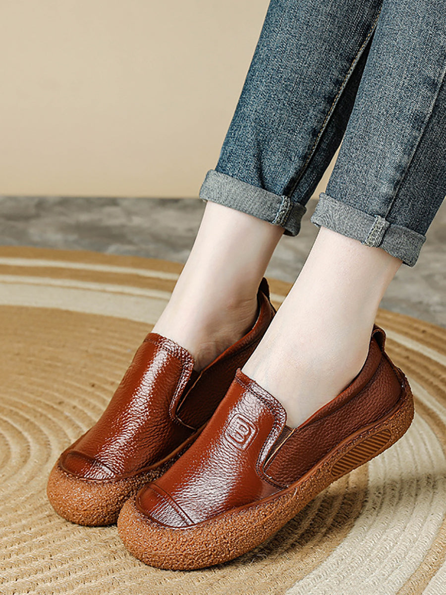 Women Vintage Genuine Leather Autumn  Flat Shoes