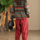 Women Casual Autumn Colorblock Stripe O-Neck Cotton Sweatshirt