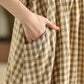 Women Artsy Summer Plaid V-Neck Linen Dress