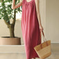 Women Summer Artsy O-Neck Strap Ramie Sleeveless Dress