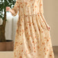 Women Summer Artsy Flower O-Neck Ramie Dress