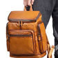 Retro Pure Color Leather Zipper Large Capacity Backpack