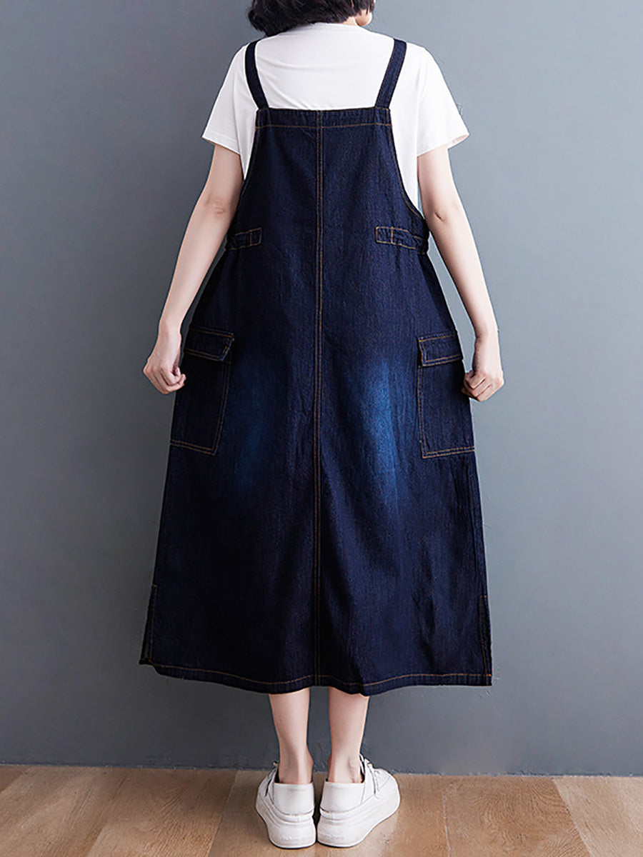 Women Summer Casual Solid Denim Vest Dress