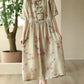 Women Summer Artsy Floral Button O-Neck Dress