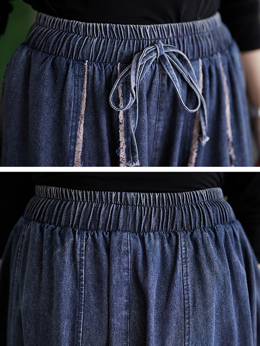 Women Summer Vintage Denim Patch Spliced Harem Pants