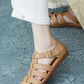 Women Summer Casual Solid Leather Spliced Flat Shoes