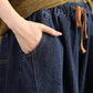 Women Autumn Retro Spliced Solid Loose Denim Bloomers