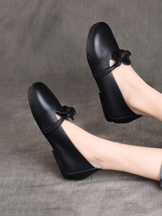 Women Summer Ethnic Solid Bowknot Leather Flat Shoes