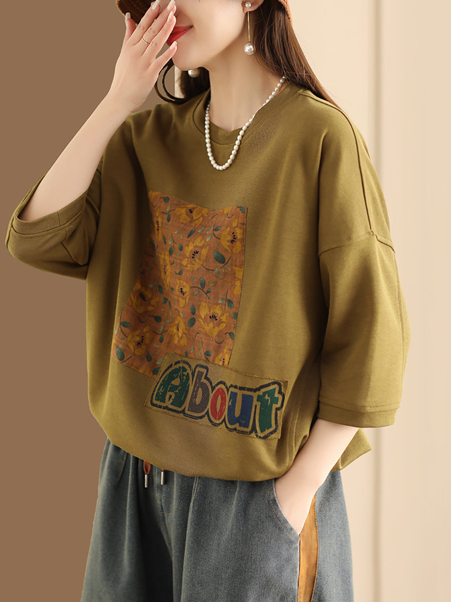 Women Summer Flower Spliced Pullover Shirt