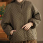 Women Vintage Autumn Rhomboids Buckle Cotton Long Coat