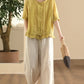 Women Summer Vintage Embroidery Button-up Strap Ramie Shirt