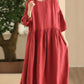 Women Summer Casual Solid Linen Loose Dress