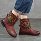 Women Vintage Flower Embroidery Leather Low Heel Boots