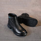 Women Vintage Commute Leather Zipper Mid-Heel Boots