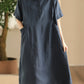 Women Summer Casual Solid Loose Polo Collar Linen Dress