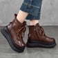 Women Vintage Genuine Leather Fleece-lined Platform Ankle Boots