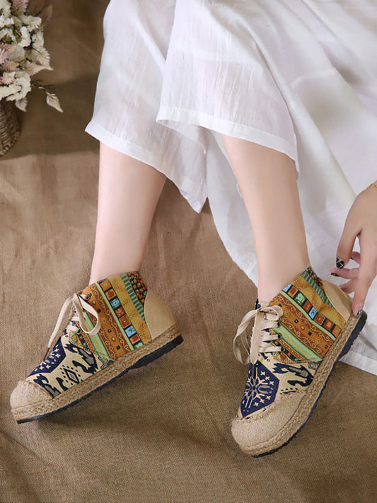 Women Autumn Ethnic Linen Embroidery Ankle Boots