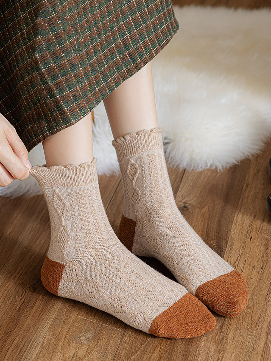 5 Pairs Women Winter Wool Flower Socks