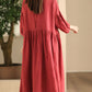 Women Summer Casual Solid Linen Loose Dress